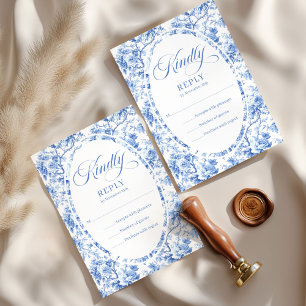 Elegante Toile de Jouy Azul Profundo Rosas RSVP Ca