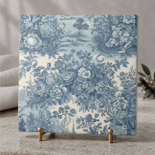 Elegante Toile de Jouy Floral Azul Vintage Mon
