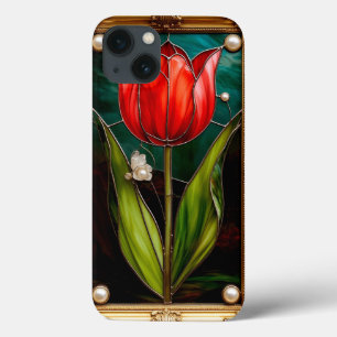 Elegante Tulipa de Vidro Pintado com Moldura Doura