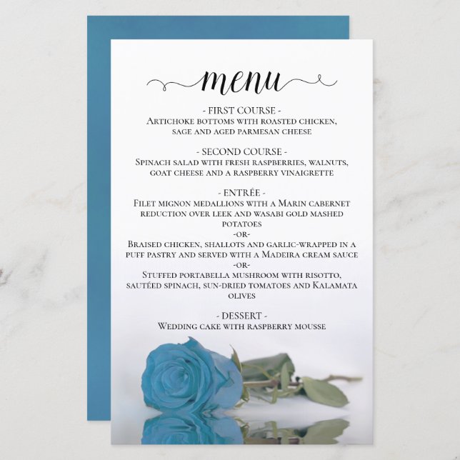 Elegante Turquesa Blue Rosa Budget Menu Casamento (Frente/Verso)