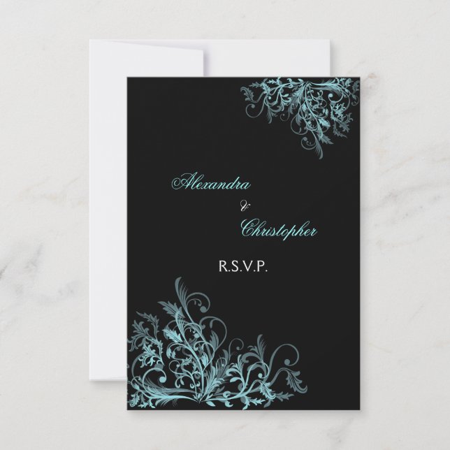 Elegante Turquoise Swirls Wedding RSVP (Frente)