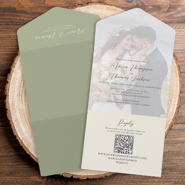 Elegante Vellum Photo Overlay Verde | Código QR (Criador carregado)