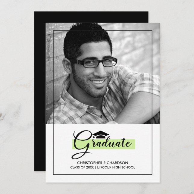 Elegante Verde | Cartões com fotos Festas de forma (Frente/Verso)