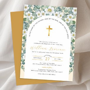 Elegante Verde e Batismo Floral Convite