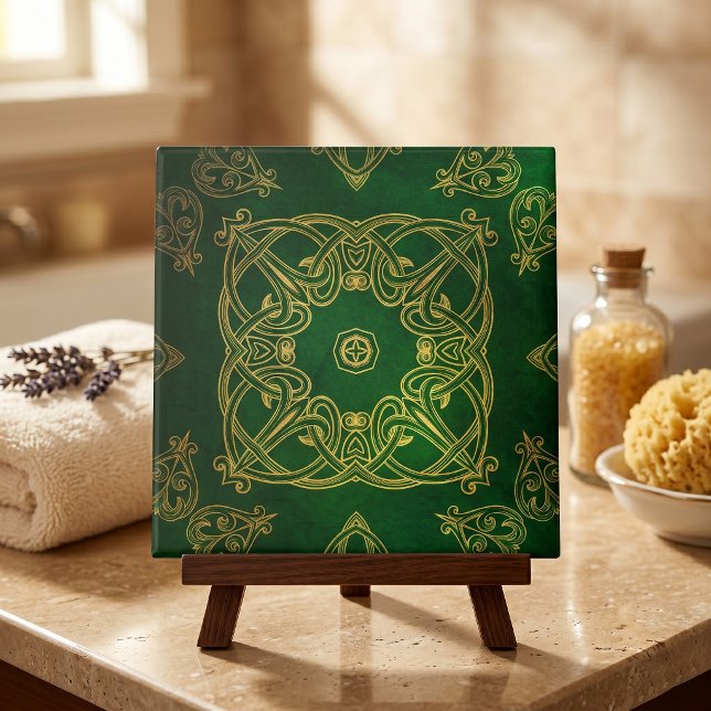 Elegante Verde Esmeralda Dourado Nó Celta Damasko (Criador carregado)