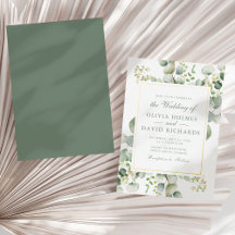 Elegante Verde Eucalipto Botânico Casamento Dourad