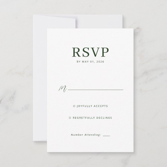 Elegante Verde Minimalista RSVP (Frente)