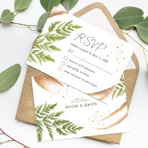 Elegante Verde Moderno e Dourado Cartão RSVP de Ca