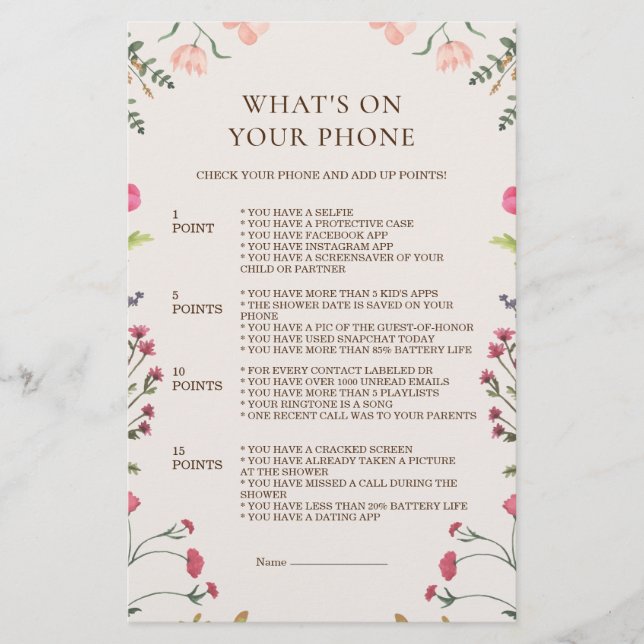 Elegante Verde Rosa Floral O que há no Jogo Telefô (Frente)