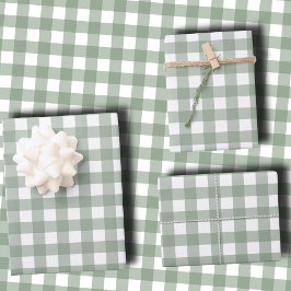 Elegante Verde Salvia e Gingham de Férias Branco 