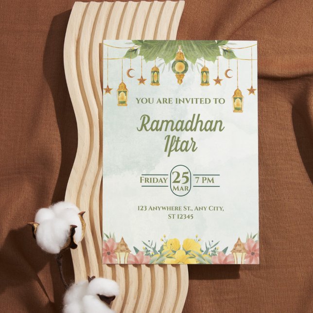 Elegante Verde Watercolor Ramadan Iftar Convite (Elegant Green Watercolor Ramadan Iftar Invitation)