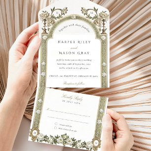 Elegante Victorian Floral Wedding Tear-Away RSVP