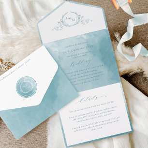 Elegante Vidro Mar Vidro Aquarela Casamento Monogr
