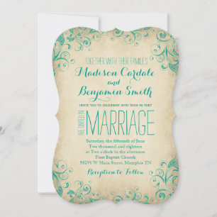 Elegante Vintage Aqua Flourish Wedings Convites