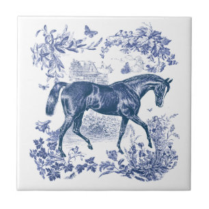 Elegante Vintage Azul Rústico Cavalo Floral