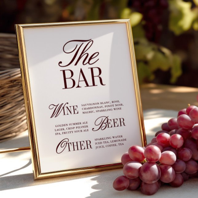 Elegante Vintage Bar Menu Sinal de Casamento (Elegant Vintage Bar Menu Wedding Sign)
