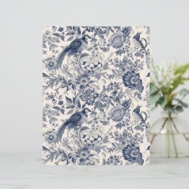 Elegante Vintage Blue Floral Toile Fleurie w. Aves