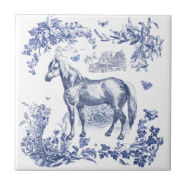 Elegante Vintage Blue Horse Floral