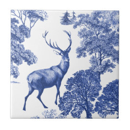 Elegante Vintage Blue Toile Deer in Woods