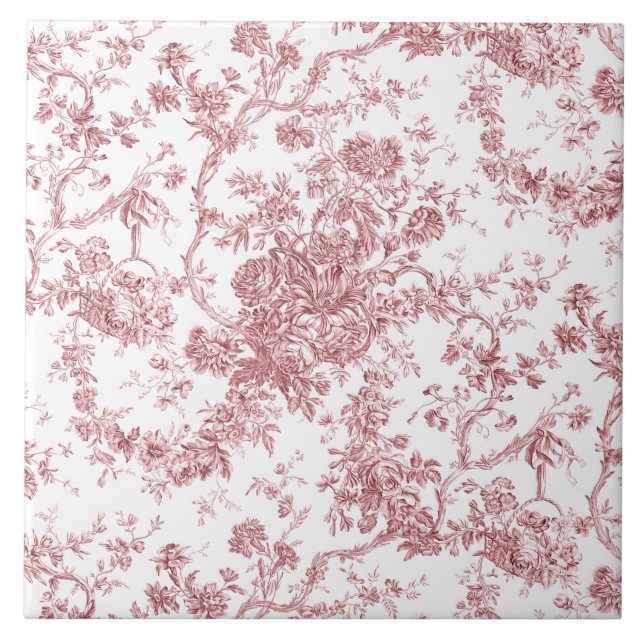 Elegante Vintage Francês Gravado Floral Toile-Pink (Frente)