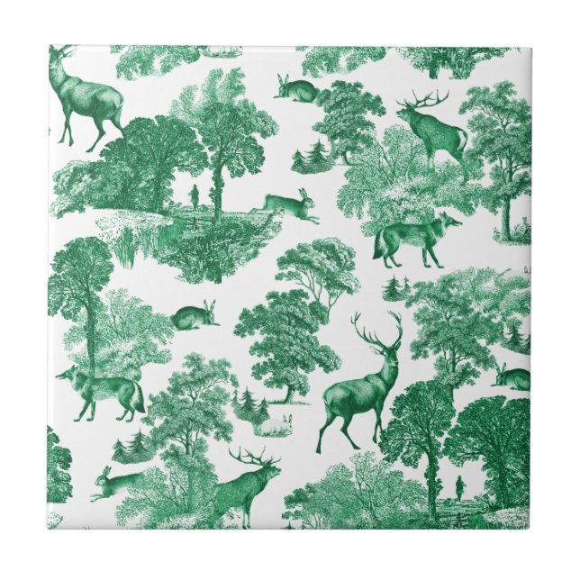 Elegante Vintage Green Deer Toile Sem Costura (Frente)