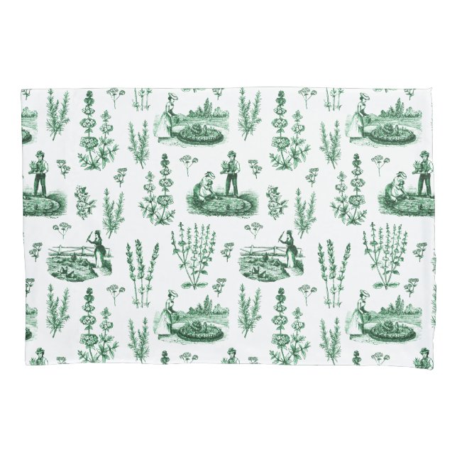Elegante Vintage Herbal Garden Sage Green Toile (Frente-Esquerda)
