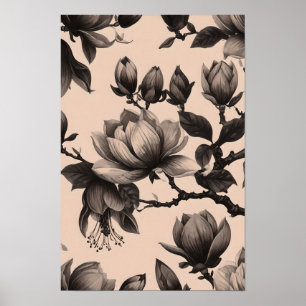 Elegante Vintage Monocromo Magnolia Poster