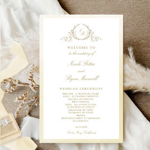 Elegante Vintage Monograma Champagne Weding Progra