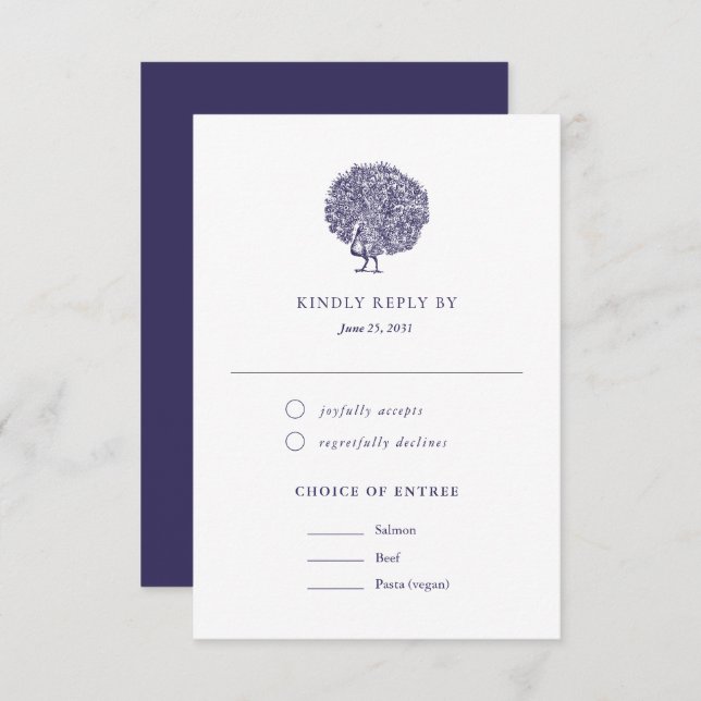 Elegante Vintage Peacock Meal Choice Wedding RSVP (Frente/Verso)