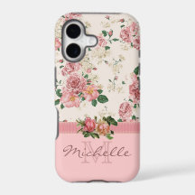 Elegante Vintage Pink Floral Rosa Monograma