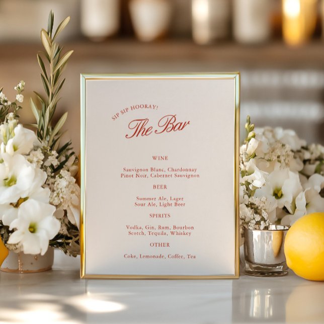 Elegante Vintage Red & Ivory WedBar Menu (Elegant Vintage Red & Ivory Wedding Bar Menu)