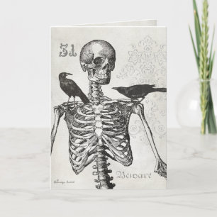 Elegante vintage skeleton & crows Cartão de Dia da