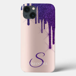 Elegante Violeta com Brilho em Drips Rosa Dourado