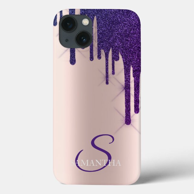 Elegante Violeta com Brilho em Drips Rosa Dourado  (Verso)