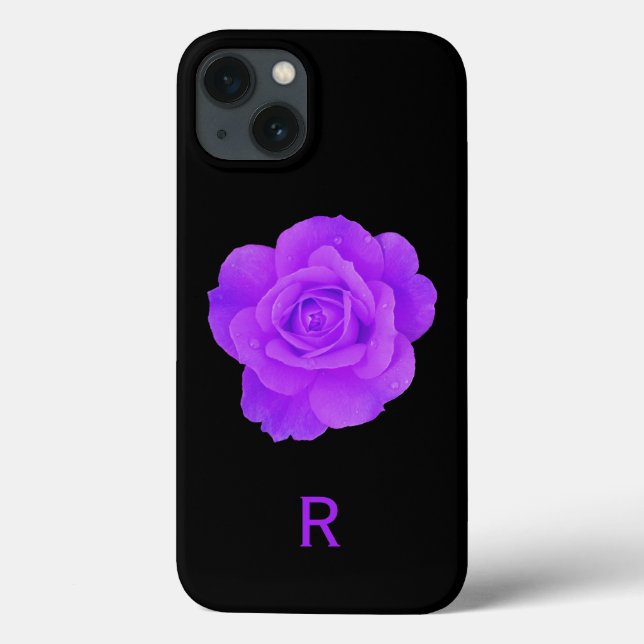 Elegante Violeta Roxo Monograma Rosa Floral Escura (Verso)