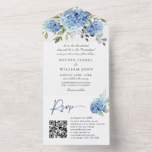 Elegante Watercolor Blue Hydrangea Código QR Casam