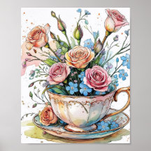Elegante Watercolor Boho Floral Art Poster
