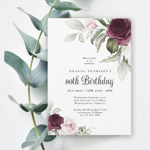 Elegante Watercolor Botanical 80 Birthday Convite