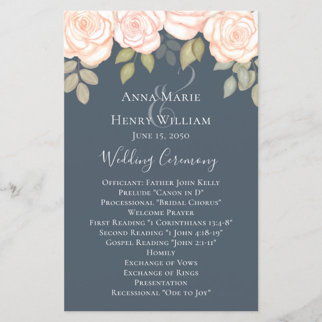 Elegante Watercolor Greenery Floral Weding Program (Frente)
