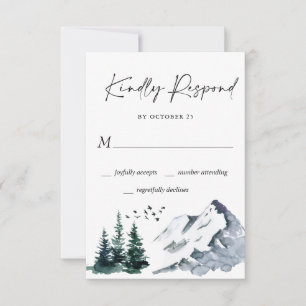 Elegante Watercolor Mountain Forest Wedding RSVP