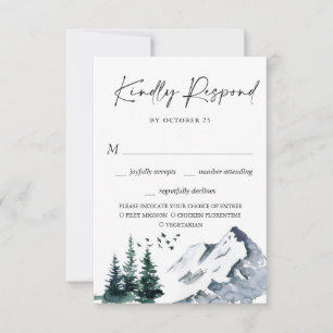 Elegante Watercolor Mountains Forest Wedding RSVP