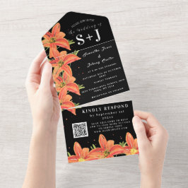 Elegante Watercolor Orange Lily Floral Wedding RSV