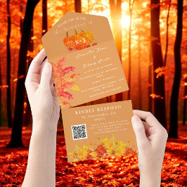 Elegante Watercolor Pumpkin Floral Wedding RSVP