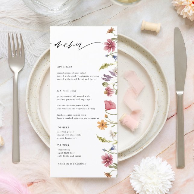 Elegante Watercolor Wildflower Floral Menu (Criador carregado)