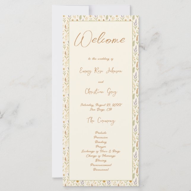 Elegante Watercolor Wildflower Weding Program (Frente)