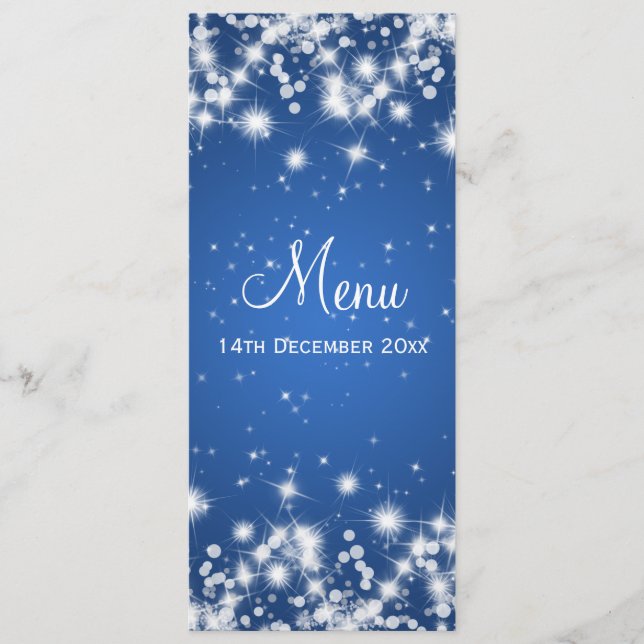 Elegante Wedding Menu Winter Sparkle Blue (Frente)