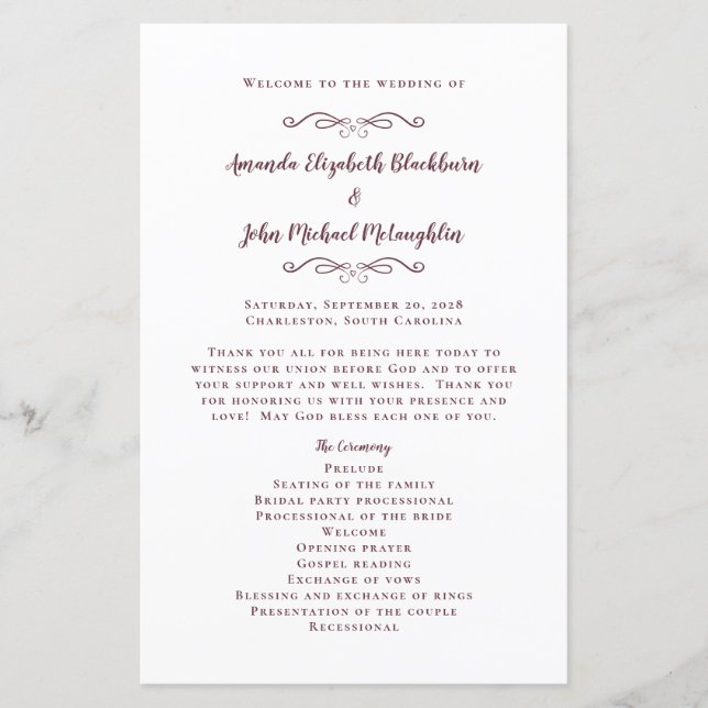 Elegante Wedding Modern Ceremony Burgundy (Frente)