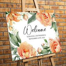 Elegante Wedding Peach Floral de Boas-Vindas