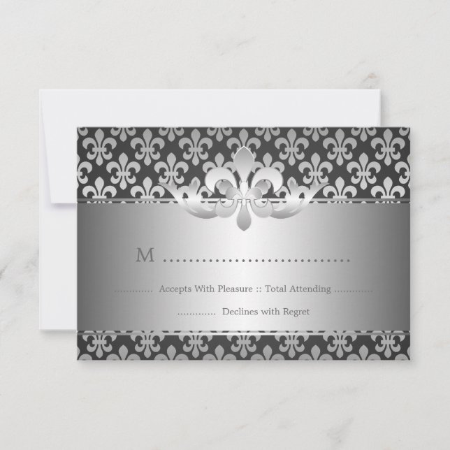 Elegante Wedding RSVP Fleur De Lis Black (Frente)