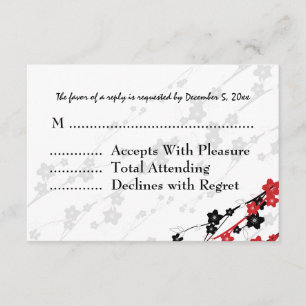 Elegante Wedding RSVP Japonês Flores Vermelho